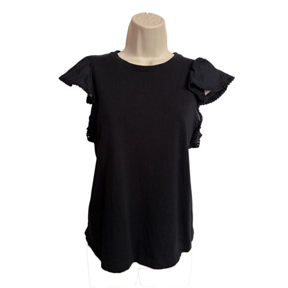 Kate Spade Broom Street Black Flutter Fringe Sleeve Top Size S - Picture 4 of 8